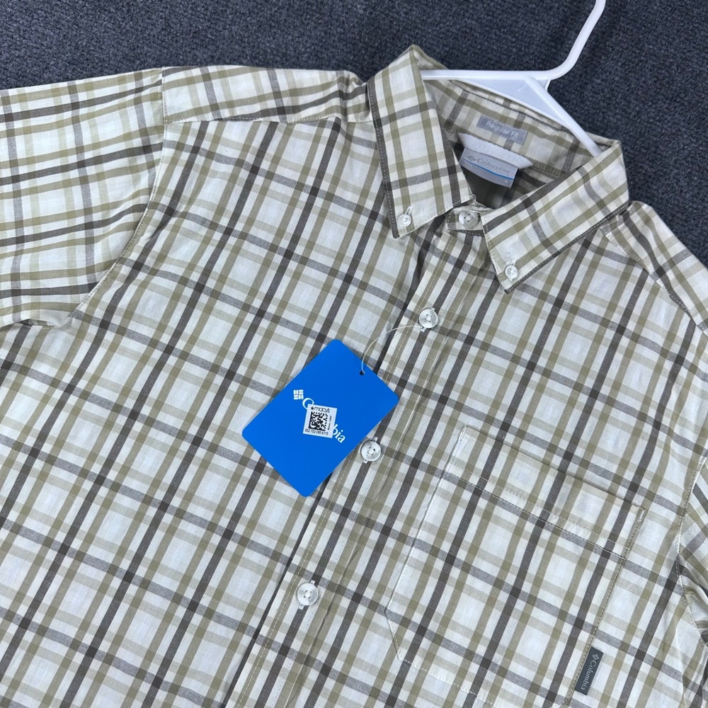 Columbia Button Down Shirt Mens S Small Green Plaid Short Sleeve Regular Fit NWT